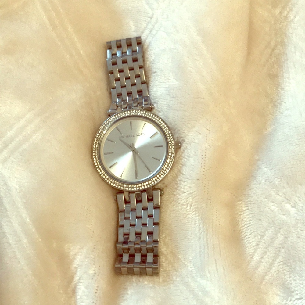 Michael Kors silver watch with gem-studded face